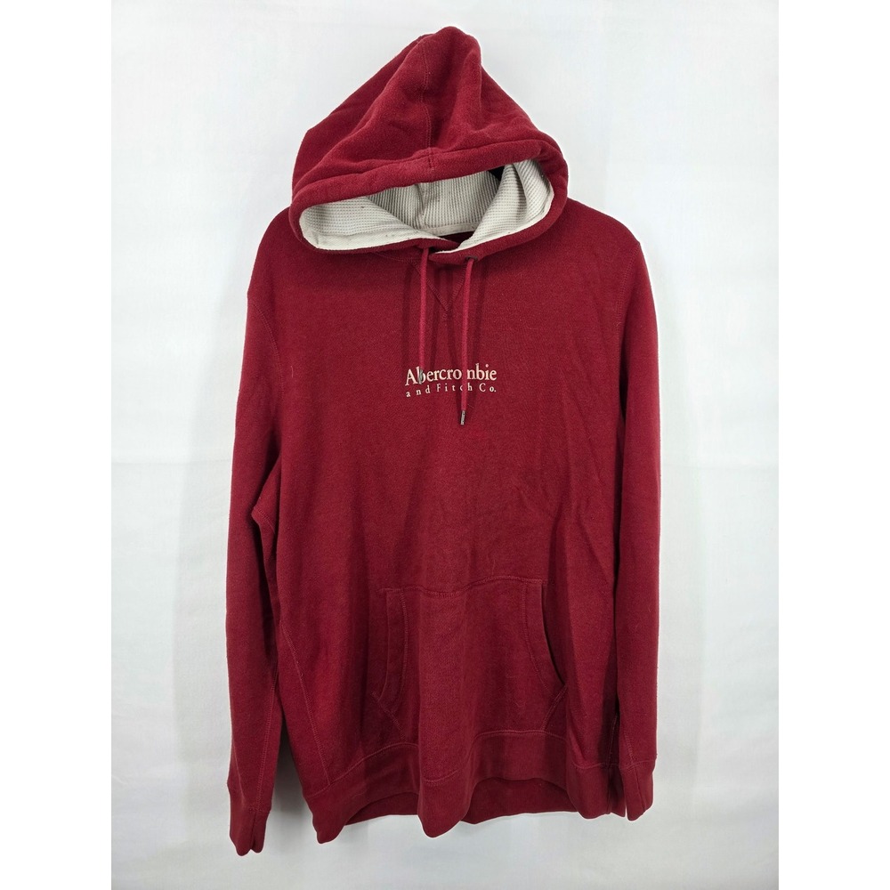 Abercrombie & Fitch Mens XL Burgundy Red Soft A&F Fleece Logo Hoodie Pullover
